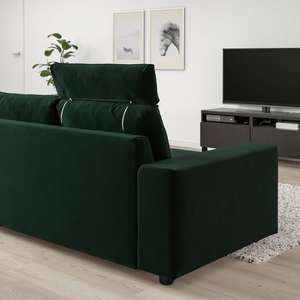 VIMLE 3-seat sofa, with headrest with wide armrests/Djuparp dark green, 255 cm