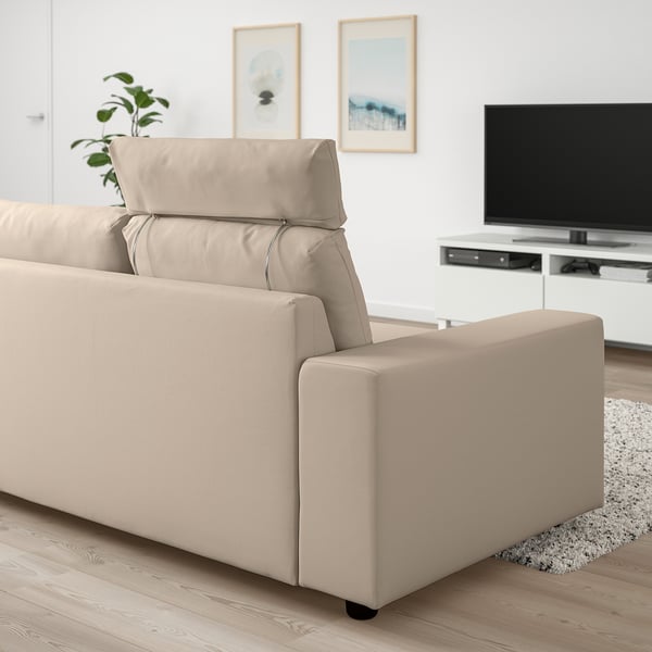 VIMLE 3-seat sofa, with headrest with wide armrests/Hallarp beige, 211x54x98 cm