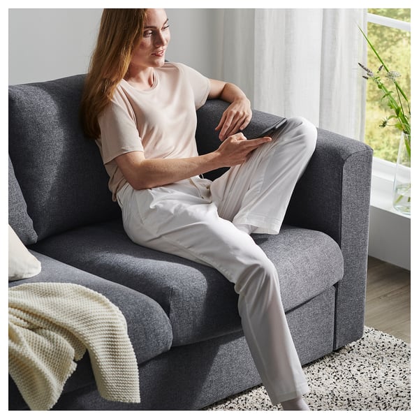 VIMLE 3-seat sofa, with headrest/Gunnared medium grey, 241 cm