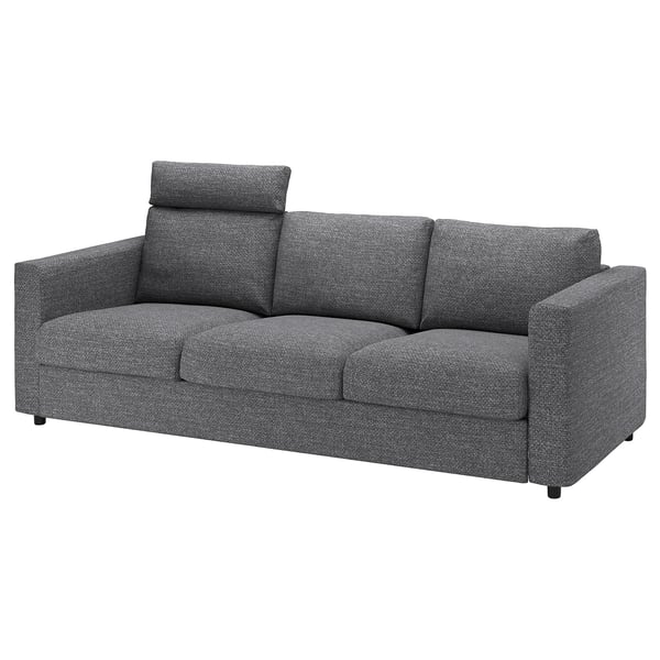 VIMLE 3-seat sofa, with headrest/Lejde grey/black, 241 cm