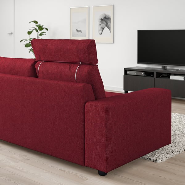 VIMLE 3-seat sofa, with headrest/Lejde red/brown, 241 cm