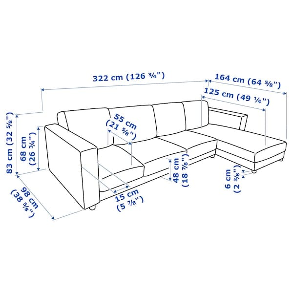 Ikea VIMLE 4-seater sofa with chaise-longue - Smoke grey Gunnared ,