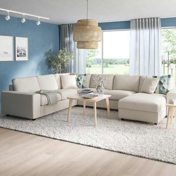 VIMLE corner sofa, 5-seat w chaise longue, with wide armrests/Gunnared beige, 22x54x98 cm