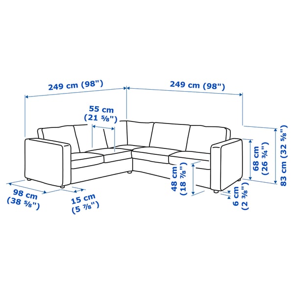 VIMLE corner sofa, 4-seat, with wide armrests/Djuparp dark green-blue, 15x68x98 cm