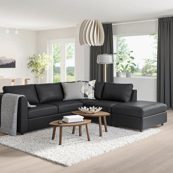 VIMLE corner sofa, 4-seat, with open end/Grann/Bomstad black, 15x65x98 cm