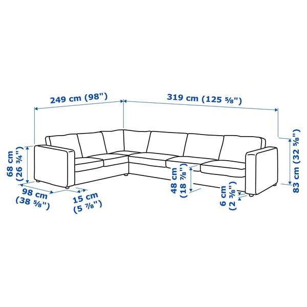 Ikea VIMLE - 5 seater corner sofa with wide armrests/Hillared beige ,
