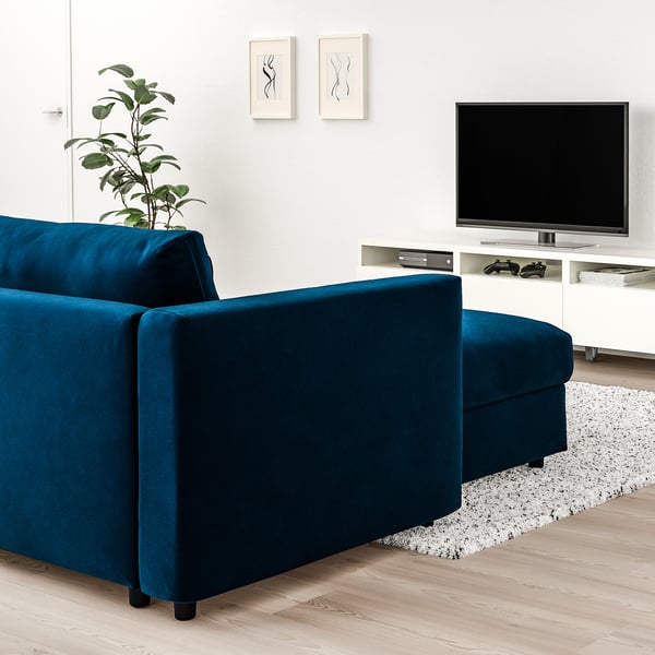 VIMLE corner sofa, 5-seat, with chaise longue/Djuparp dark green-blue, 15x68x98 cm