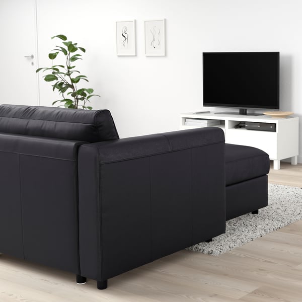 VIMLE corner sofa, 5-seat, with chaise longue/Grann/Bomstad black, 15x65x98 cm