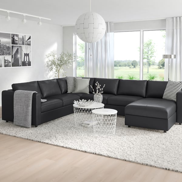 VIMLE corner sofa, 5-seat, with chaise longue/Grann/Bomstad black, 15x65x98 cm