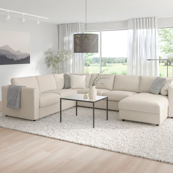 VIMLE corner sofa, 5-seat, with chaise longue/Gunnared beige, 15x68x98 cm