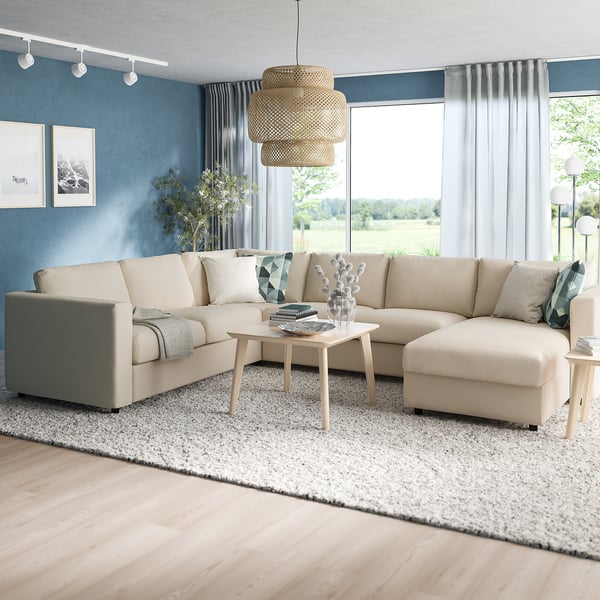 VIMLE corner sofa, 5-seat, with chaise longue/Hallarp beige, 15x68x98 cm