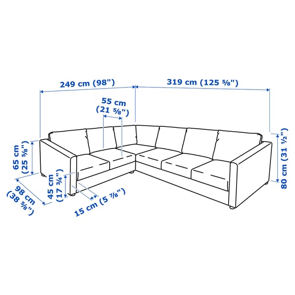 VIMLE corner sofa, 5-seat, Grann/Bomstad black, 15x65x98 cm