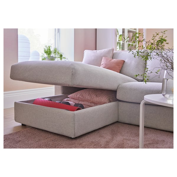 VIMLE 3-seat sofa-bed with chaise longue, with wide armrests/Gunnared beige, 200x140 cm