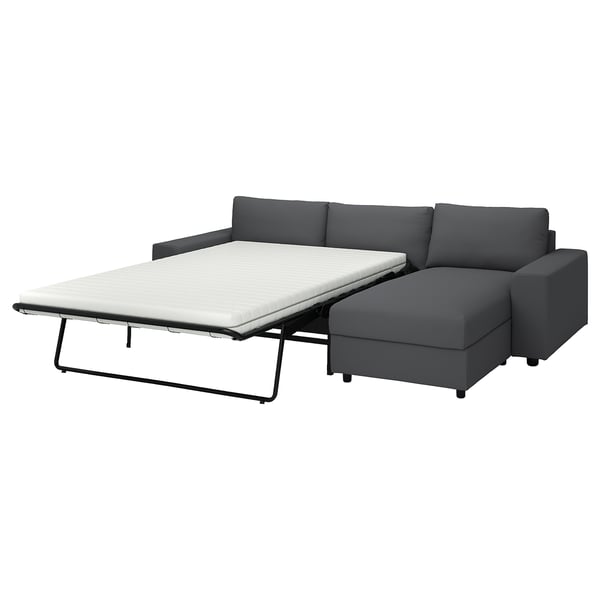 VIMLE 3-seat sofa-bed with chaise longue, with wide armrests/Hallarp grey, 285 cm