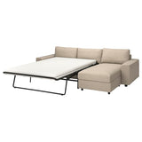 VIMLE 3-seat sofa-bed with chaise longue, with wide armrests/Hillared beige, 285 cm