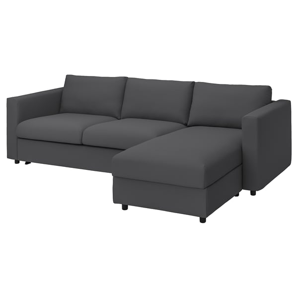 VIMLE 3-seat sofa-bed with chaise longue, Hallarp grey, 200x140 cm