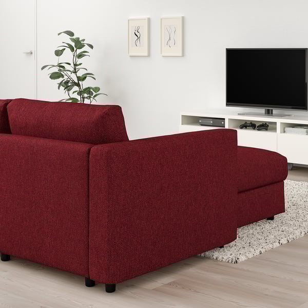 VIMLE 3-seat sofa-bed with chaise longue, Lejde red/brown, 200x140 cm