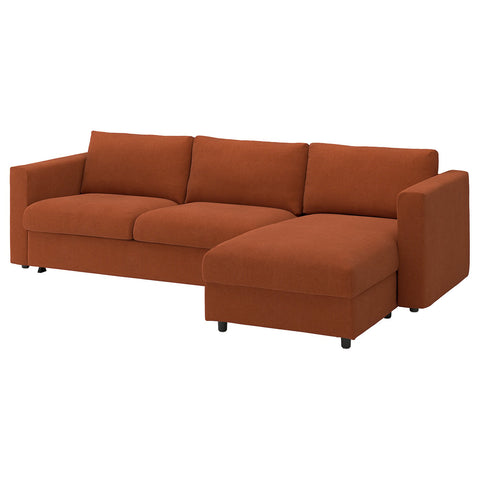 VIMLE 3-seat sofa-bed with chaise longue, Mosshed red-brown, 271 cm