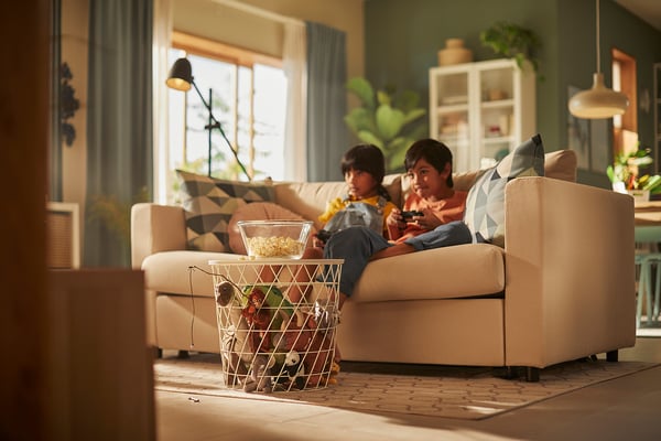 VIMLE 2-seat sofa-bed, Hallarp beige, 200x140 cm