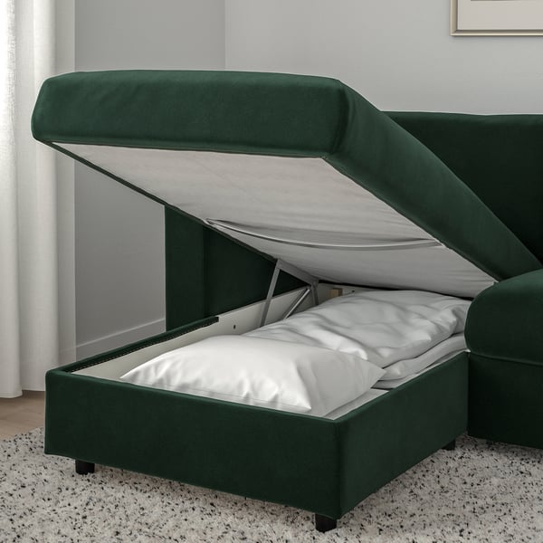 VIMLE 3-seat sofa-bed, with chaise longue/Djuparp dark green, 200x140 cm