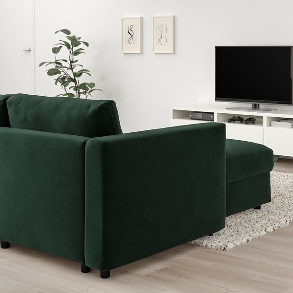 VIMLE 3-seat sofa-bed, with chaise longue/Djuparp dark green, 200x140 cm