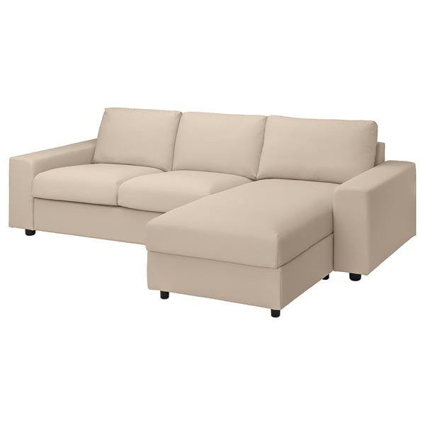 VIMLE cover 3-seat sofa w chaise longue, with wide armrests/Hallarp beige