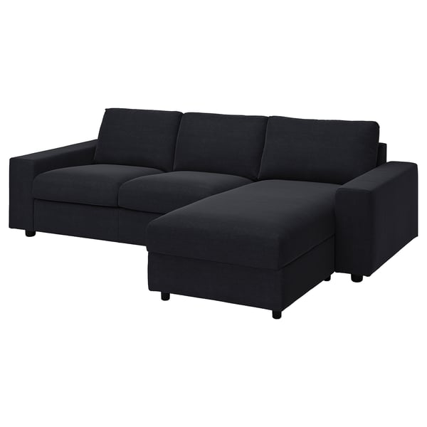 VIMLE cover 3-seat sofa w chaise longue, with wide armrests/Saxemara black-blue
