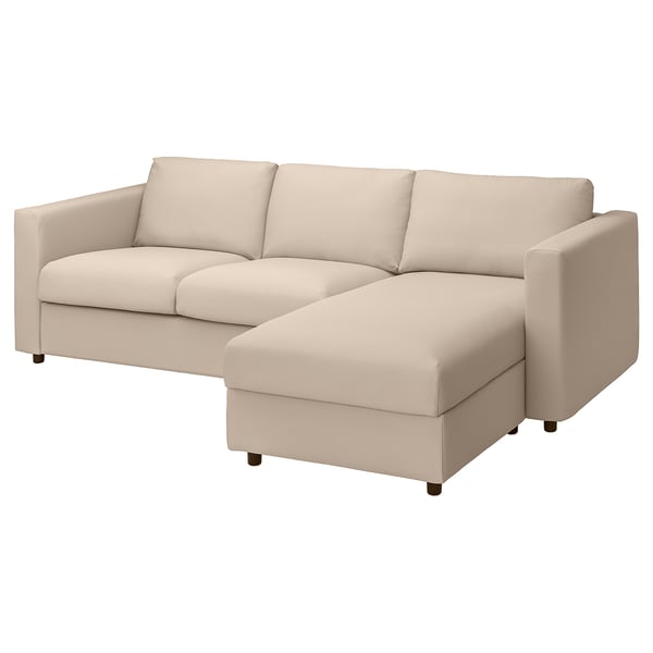 VIMLE cover 3-seat sofa w chaise longue, Hallarp beige