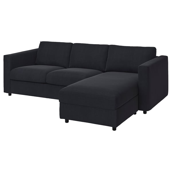 VIMLE cover 3-seat sofa w chaise longue, Saxemara black-blue