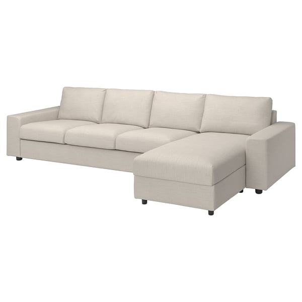 VIMLE cover 4-seat sofa w chaise longue, with wide armrests/Gunnared beige, 292x48x98 cm