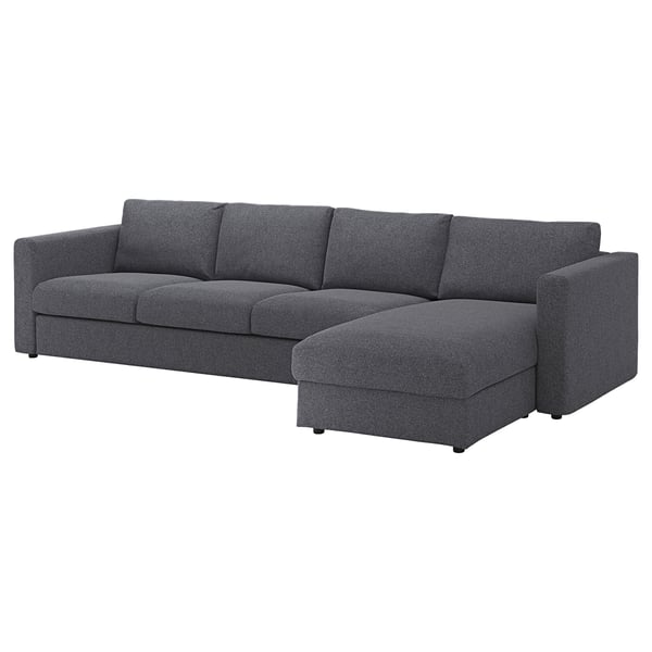 VIMLE cover 4-seat sofa w chaise longue, Gunnared medium grey