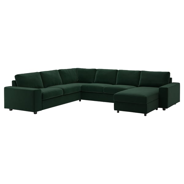 VIMLE cvr crnr sofa, 5-seat w chaise lng, with wide armrests/Djuparp dark green