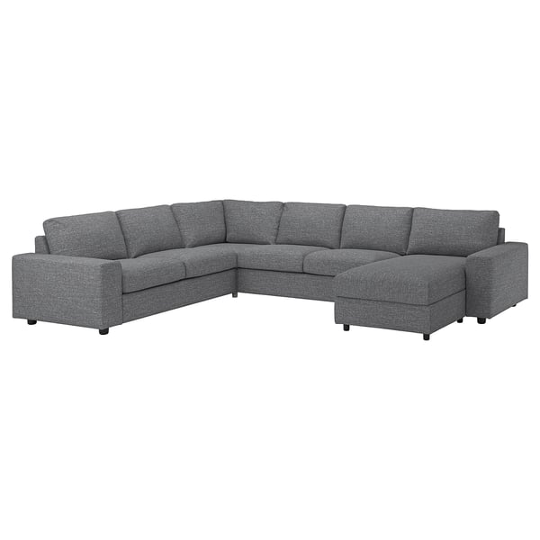 VIMLE cvr crnr sofa, 5-seat w chaise lng, with wide armrests/Lejde grey/black