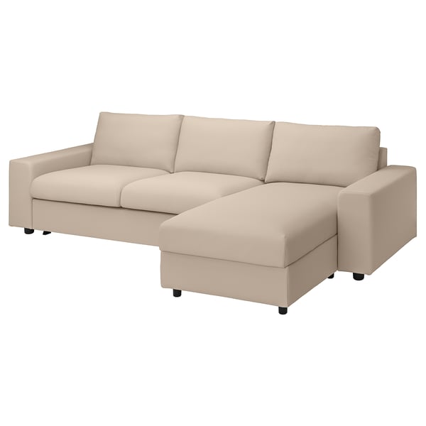 VIMLE cover 3-seat sofa-bed w chaise lng, with wide armrests/Hallarp beige