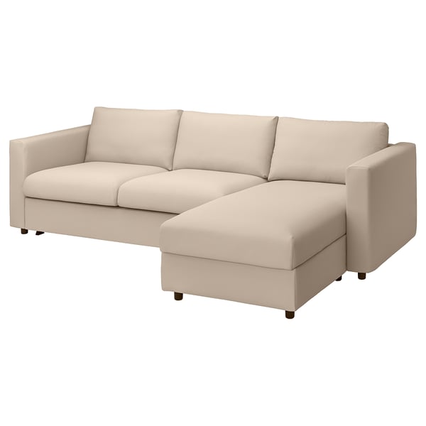 VIMLE cover 3-seat sofa-bed w chaise lng, Hallarp beige
