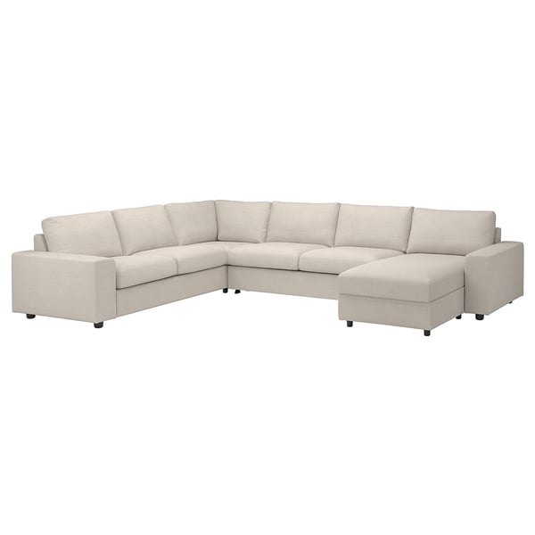 VIMLE cover for corner sofa-bed, 5-seat, with chaise longue with wide armrests/Gunnared beige, 200x140 cm