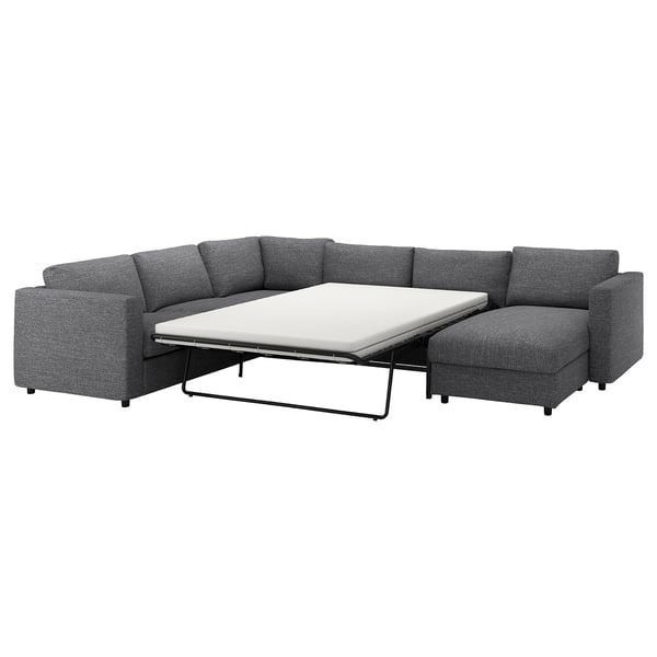 VIMLE cover for corner sofa-bed, 5-seat, with chaise longue/Lejde grey/black