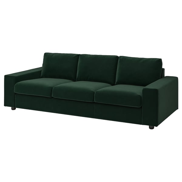 VIMLE cover for 3-seat sofa, with wide armrests/Djuparp dark green