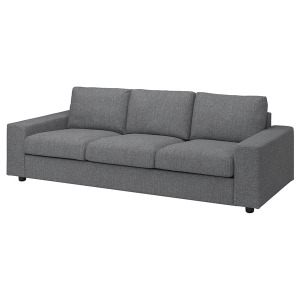 VIMLE cover for 3-seat sofa, with wide armrests/Lejde grey/black