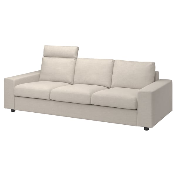 VIMLE cover for 3-seat sofa, with headrest with wide armrests/Gunnared beige, 255 cm