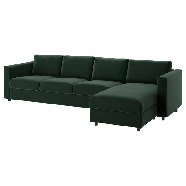 VIMLE cover for 4-seat sofa, with chaise longue/Djuparp dark green