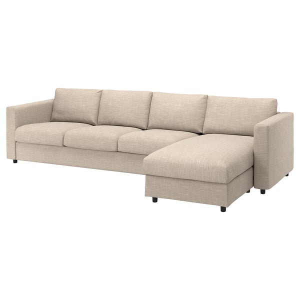 VIMLE cover for 4-seat sofa, with chaise longue/Hillared beige