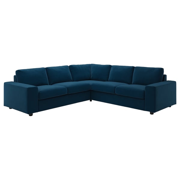 VIMLE cover for corner sofa, 4-seat, with wide armrests/Djuparp dark green-blue