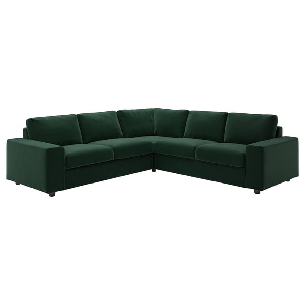VIMLE cover for corner sofa, 4-seat, with wide armrests/Djuparp dark green