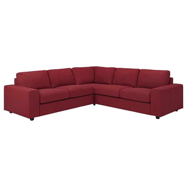 VIMLE cover for corner sofa, 4-seat, with wide armrests/Lejde red/brown