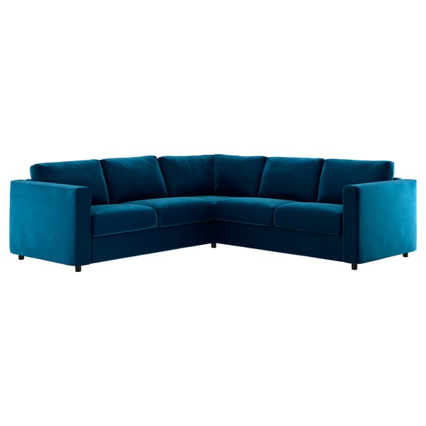 VIMLE cover for corner sofa, 4-seat, Djuparp dark green-blue