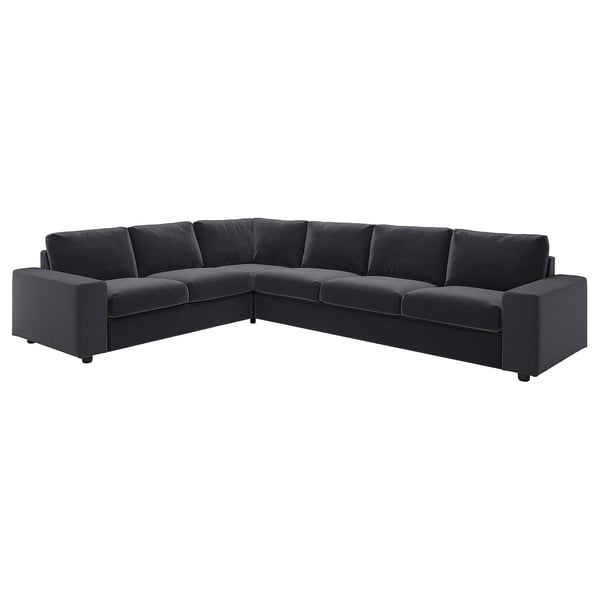 VIMLE cover for corner sofa, 5-seat, with wide armrests/Djuparp dark grey