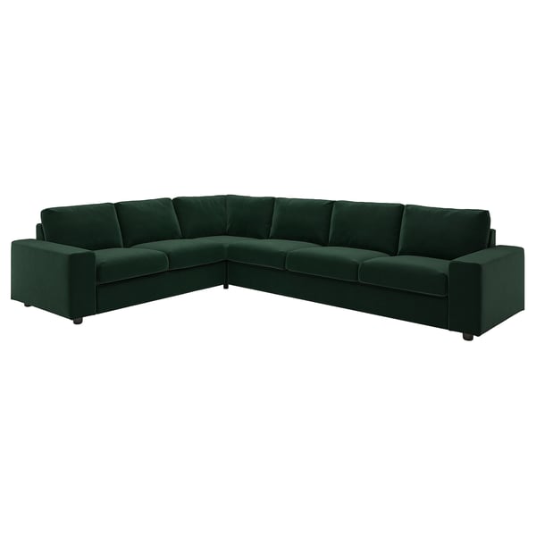 VIMLE cover for corner sofa, 5-seat, with wide armrests/Djuparp dark green