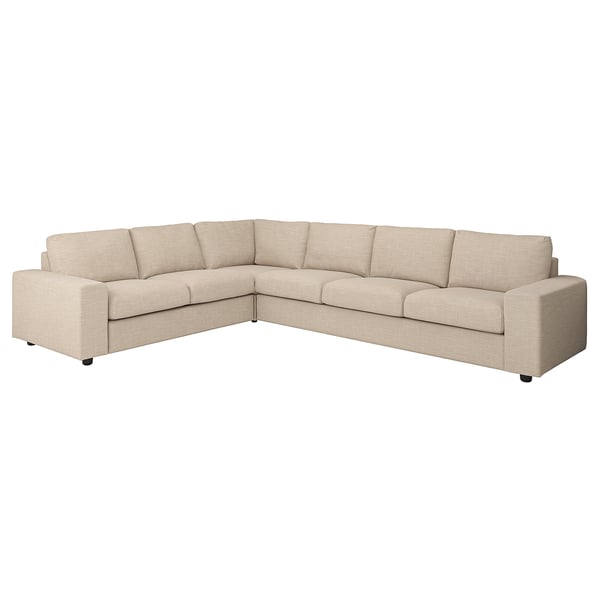 VIMLE cover for corner sofa, 5-seat, with wide armrests/Hillared beige