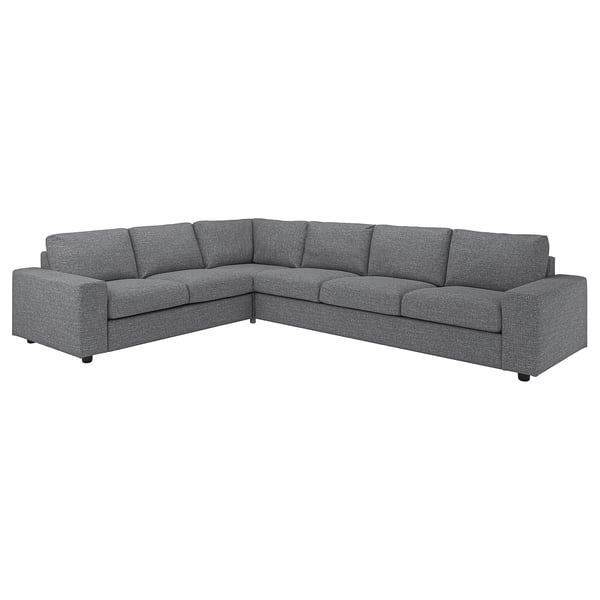 VIMLE cover for corner sofa, 5-seat, with wide armrests/Lejde grey/black